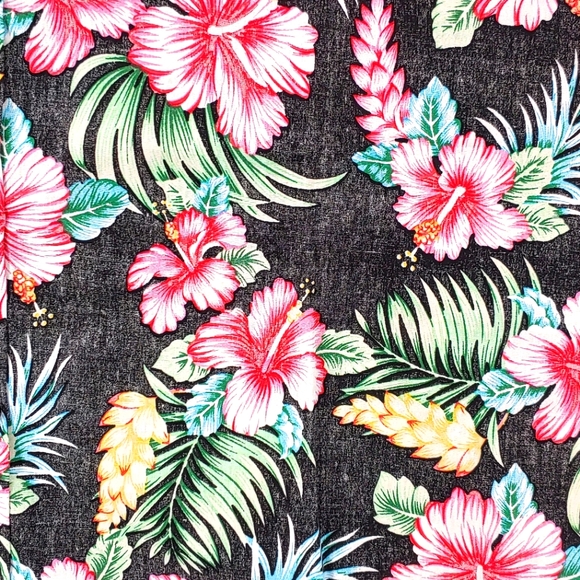 JOGAL Men's Button Up Hawaiian Shirt, Black Hibiscus, Size XXL - Picture 3 of 4